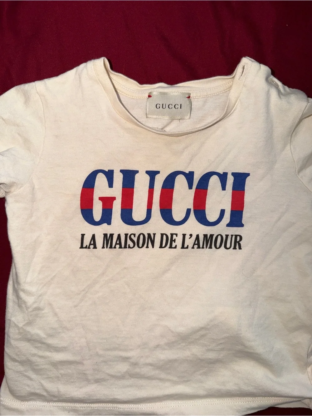 Gucci White Kids Tee with Blue and Red Logo